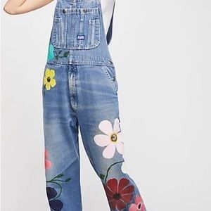 Flower Painted Denim Overalls